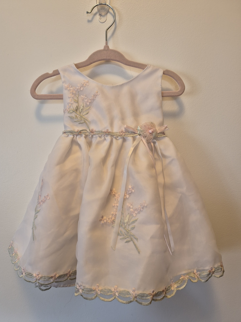 Floral Embroidered Baby Girls' Formal Dress with Satin Rosette for Flower Girl